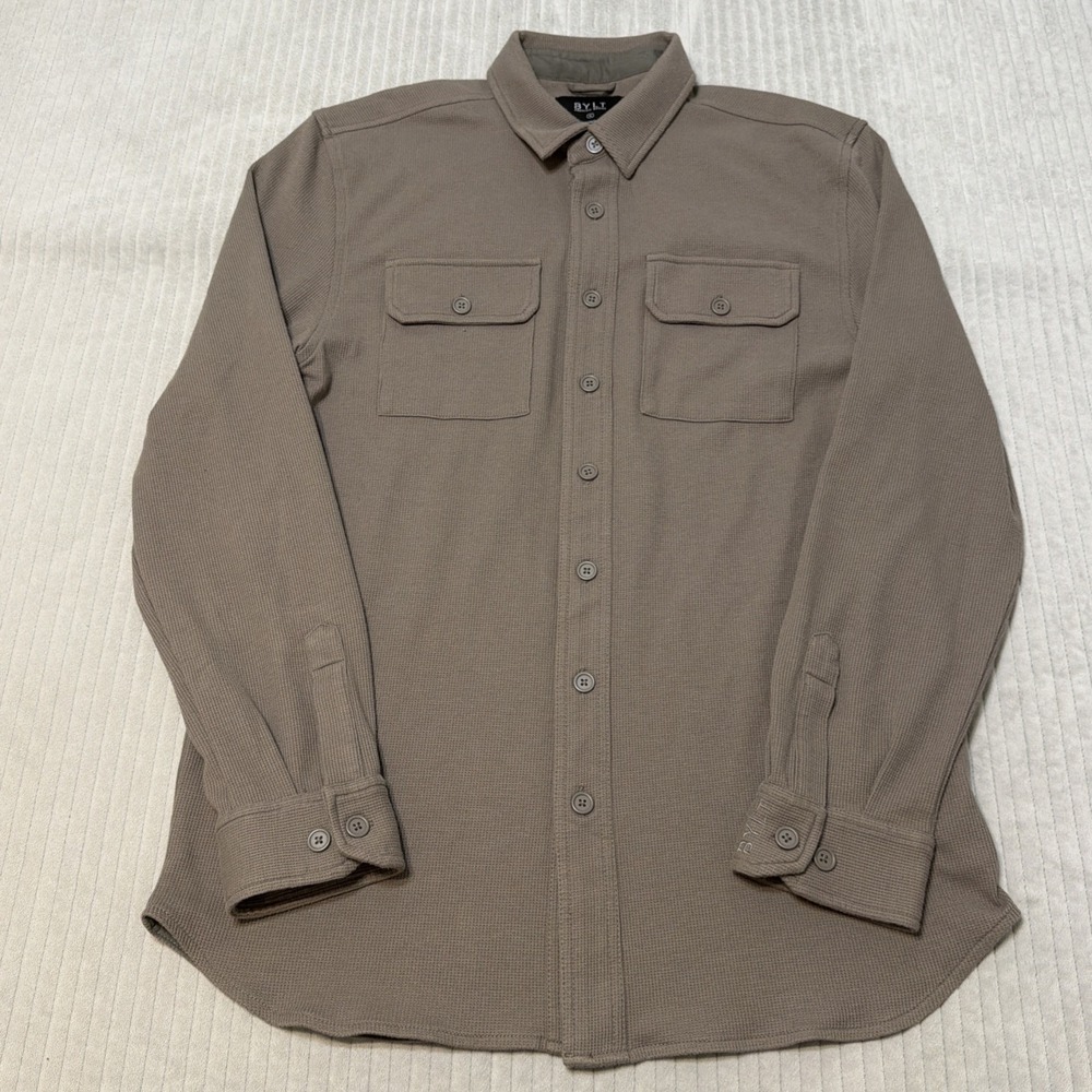 BYLT Shirt Mens XL Gray Overshirt Long Sleeve Button Up Thermal Waffle Knit